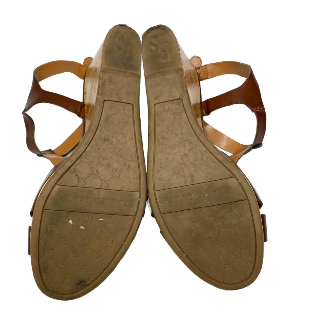 Franco Sarto Womens Brown Faux Leather Strappy Platform Wedge‎ Sandal Size 9.5M